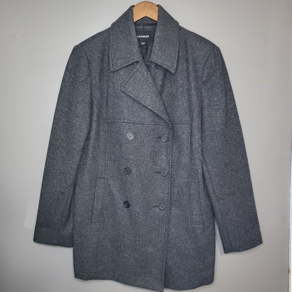 Express Charcoal‎ Gray Wool Blend Double Breasted Pea Coat Womens Size 11/12